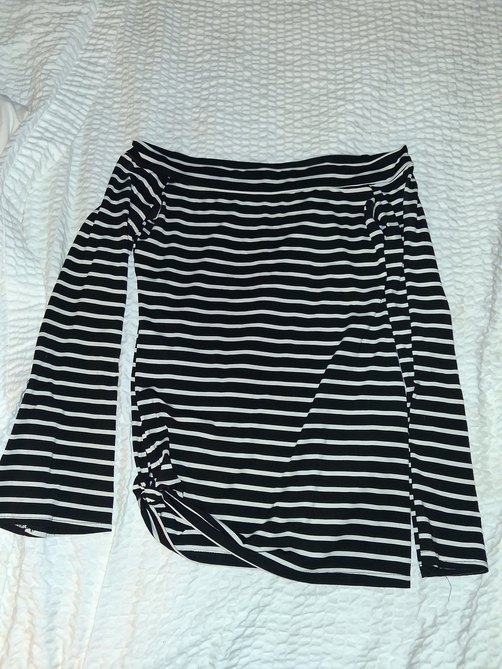 Black & White Striped Off-Shoulder Skirt